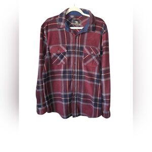 Freedom Foundry Men's L Red Blue Plaid Fleece Button -Up Shirt Jacket Shacket
